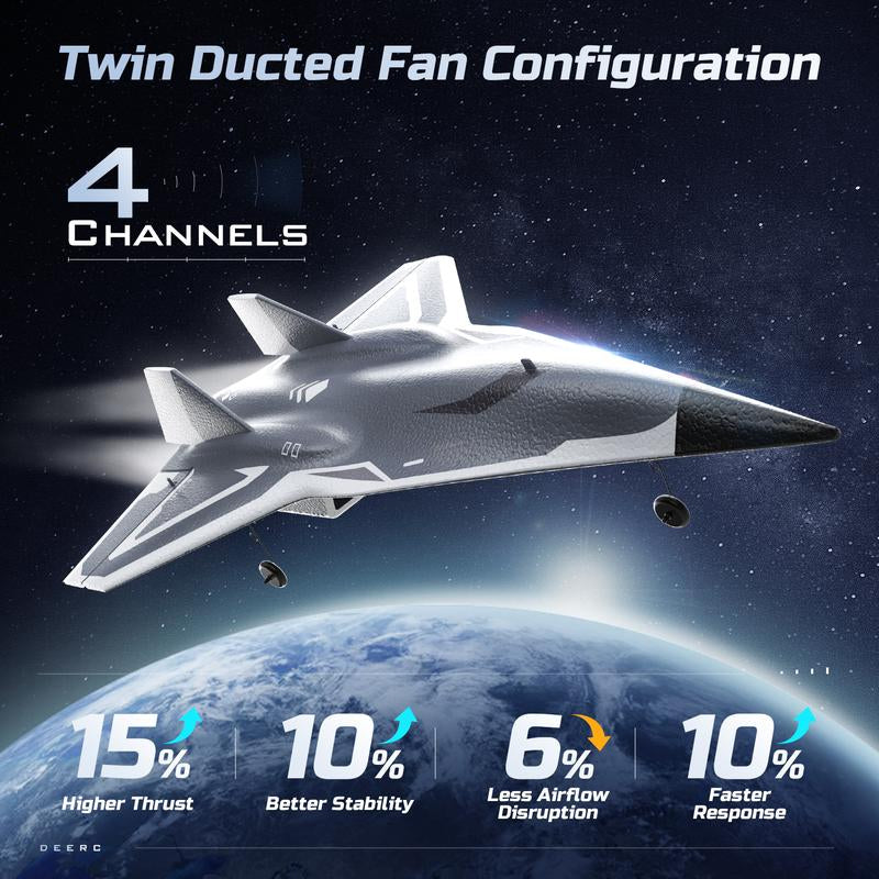 DEERC SR72 Stunt RC Plane 3D Inverted Flips Twin Ducted Fans 3 Modes (Beginner/Pro) 30Min Flight 2 Batteries Crash-Resistant Drone (RTF 2.4Ghz)