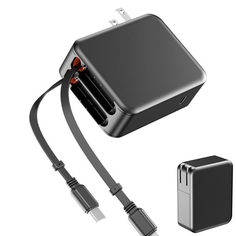 4-In-1 Retractable Car Charger, 100W USB-C Fast Adapter with Lightning Cable & Dual Ports for Iphone, Ipad, Airpods, Samsung, Google Pixel