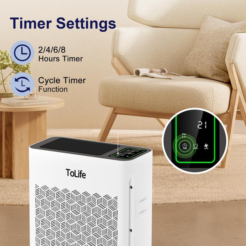 Tolife TZ-K2 Air Purifier for Large Rooms (Up to 1095 Ft²). PM 2.5 Display, Auto Mode, Timer, HEPA Filter—Removes Smoke, Pollen, and Pet Dander!