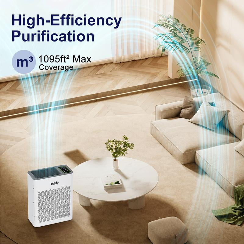 Tolife TZ-K2 Air Purifier for Large Rooms (Up to 1095 Ft²). PM 2.5 Display, Auto Mode, Timer, HEPA Filter—Removes Smoke, Pollen, and Pet Dander!