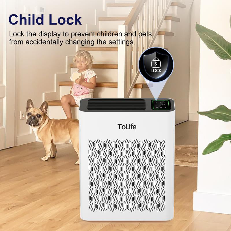 Tolife TZ-K2 Air Purifier for Large Rooms (Up to 1095 Ft²). PM 2.5 Display, Auto Mode, Timer, HEPA Filter—Removes Smoke, Pollen, and Pet Dander!